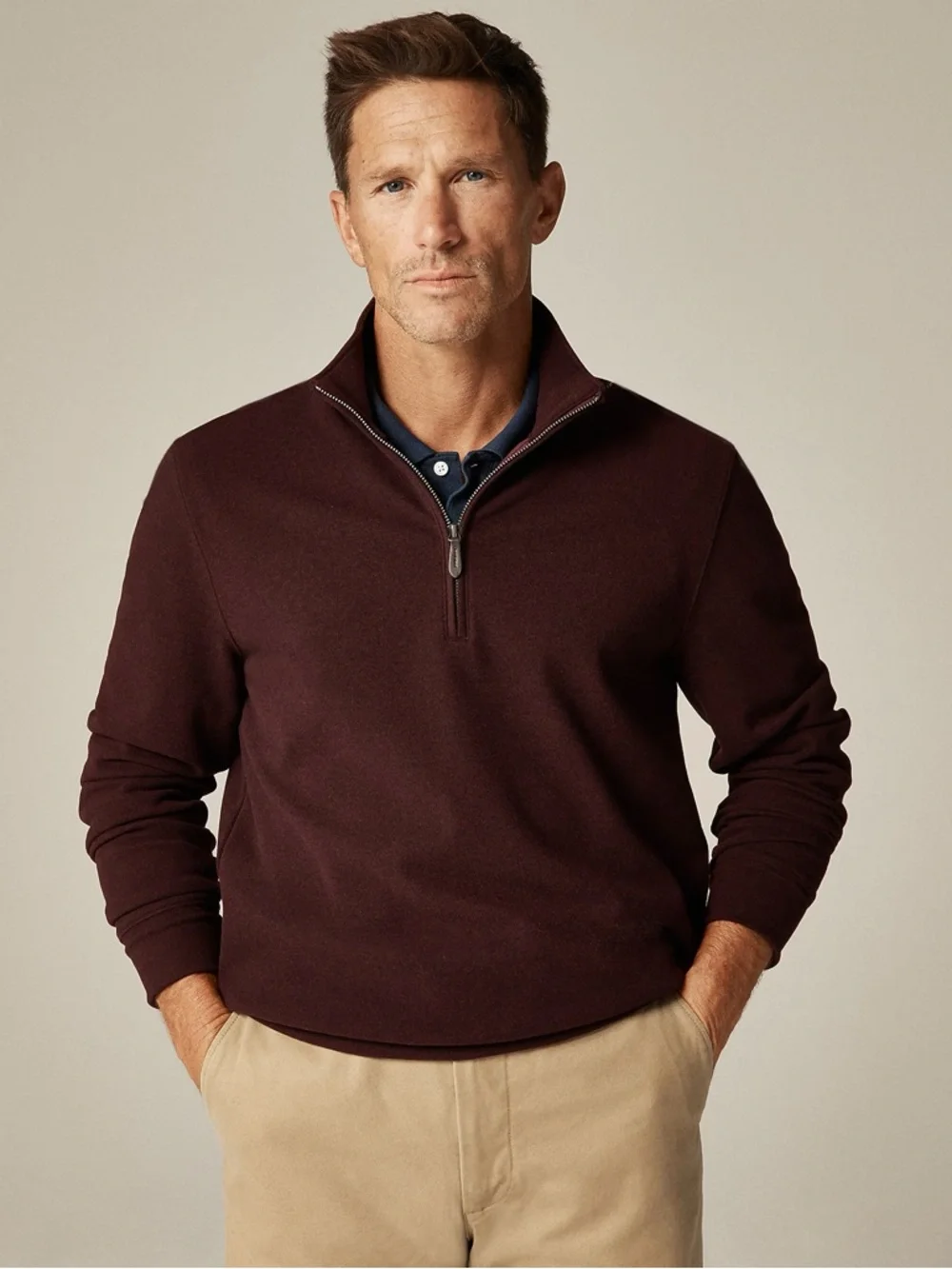 J. CREW Seaboard soft-knit quarter-zip‎ pullover in Berry Size L NWT $110 CO174